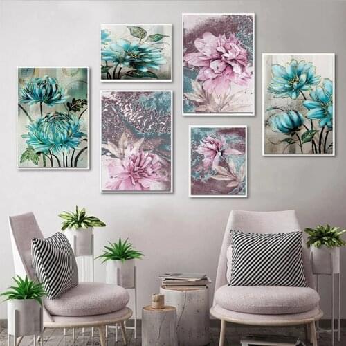 GATYZTORY 60x75cm Frame Painting By Numbers Blue Flowers DIY Set of Acrylic Paint For Paint By Numbers On Canvas Home Decor