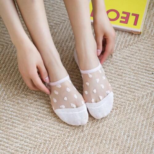 Cute Womens Socks Summer New Polka Dot Boat Socks Breathable Soft Thin Transparent Ladies Invisible Socks High Quality