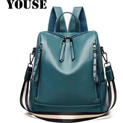 YOUSE Brand 2021 New Two-shoulder Womens Backpack Trend Anti-theft Backpack Soft Leather Large Capacity Travel Bag Book Bags