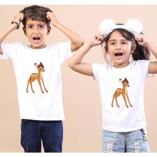 New Father Mother Kids Baby Girl Boy Short Sleeve Cartoon Disney Bambi Deer Children Tops Family Look T-Shirts