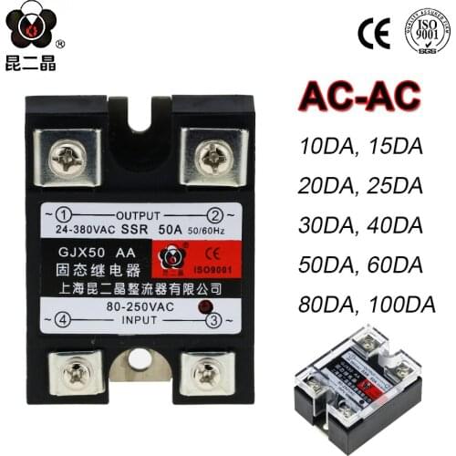 SSR-50AA 10AA 20AA 25AA 15AA Single Phase Relays Heat Sink AC Control AC 24-380VAC 80-250VAC SSR GJX 100A 60A Solid State Relay