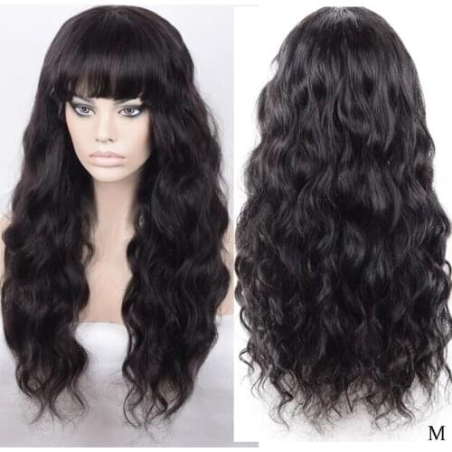 180% Full Density Human Hair Wigs with Bangs Glueless Silk Base Scalp Top Wigs Indian Remy Hair None Lace Wigs For Women