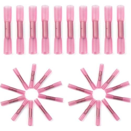 Fully Insulated 22-18 AWG Heat Shrink Connector 100pcs Electrical Wire Butt Crimp Red Terminal Connector Kit for Automobile