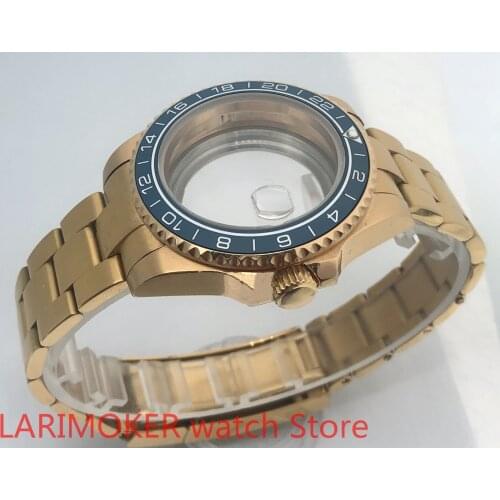 Transparent back cover 904L stainless steel gold strap bracelet with 40mm sapphire glass ETA NH36 MH35 case Drak blue bezel