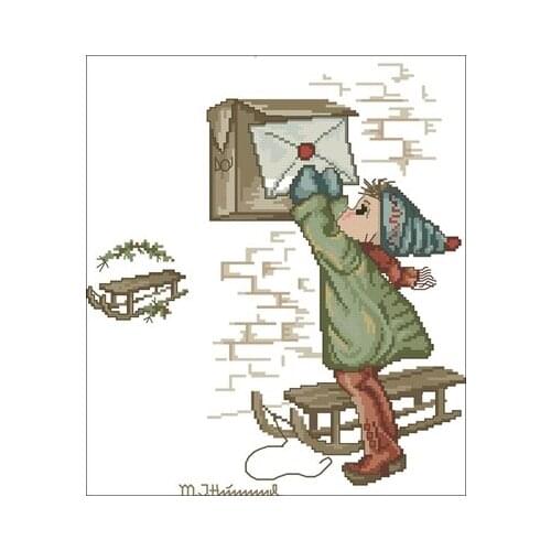 -Christmas Stocking for Little Boy Sending Letter Counted Cross Stitch 14CT 18CT Cross Stitch Kits Embroidery Needlework Sets