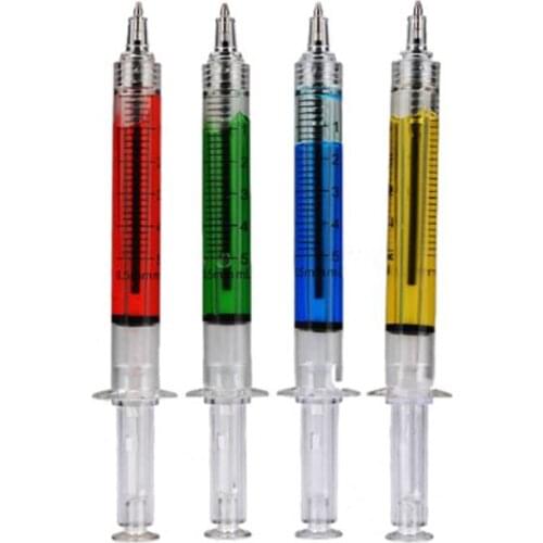 4Pcs Multicolor Syringe Pens Novelty Liquid Syringe Ballpoint Pen Needle Tube Shape Nurse Gift Liquid Pen Color For Learning