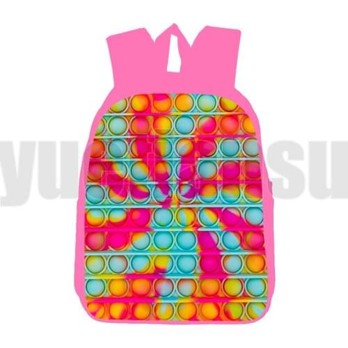 12/16 Inch POP It Backpack Back To School 3D Family Games Push Bubble Pop Fidget Bag Cartoon Pink Anime Laptop Bookbag Children