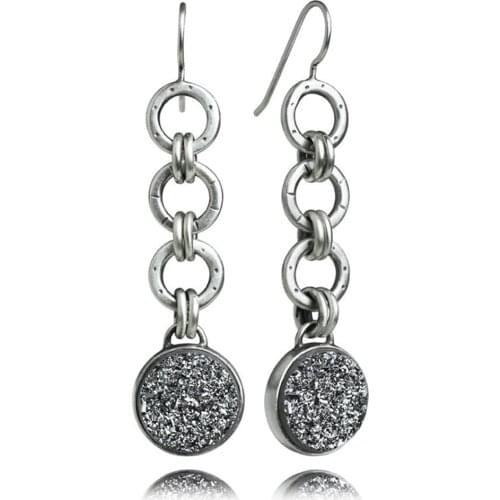 Korean Fashion Shiny Crystal Multiple Round Rings Clasp Earrings Boho Simple Smooth Metal Inlaid Shiny Black Gem Swing Earrings