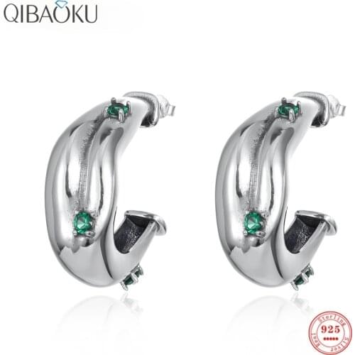 Green Zircon 925 Sterling Silver Oxidized Earrings Luxury Large Earrings Generous Stylish Ear Jewelry for Women Gift