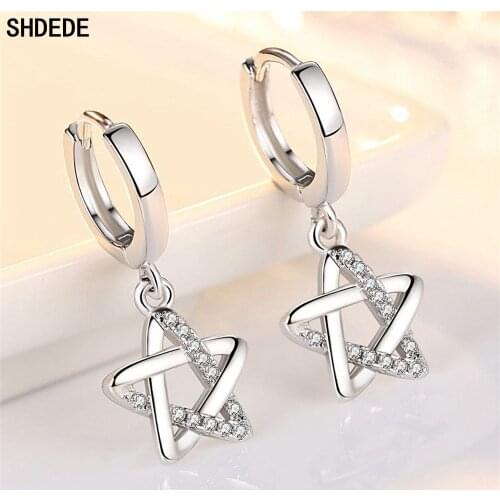 SHDEDE 925 Silver Dangle Earrings Women Girls Hoops Drop Earrings Fashion Jewelry Stars Korean Accessories -WH58