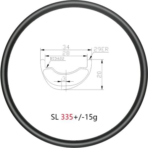 SUPER LIGHT 335g 29er MTB XC 34mm Wide Clincher Tubeless Carbon Rms Disc 20mm Deep UD 29 inch Coss Country Ring 24H 28H 32H 36H