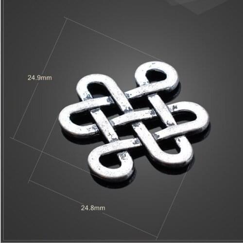 20 PCS/Lot 23.8mm*24.9mm tibetan metal diy handmade accessories antique silver plated Chinese knot charms