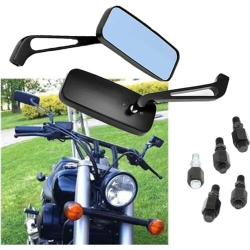 1 pair 8/10mm Motorcycle Rearview Mirror Black Square Convex Side Mirrors Blue Glass For Honda Suzuki Yamaha Kawasaki Street G