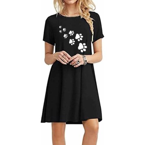 Dress Dog Cat Paw Heart Letters Print Large Size Solid Color Dress Women Vestidos Beach Dresses Vadim Boho