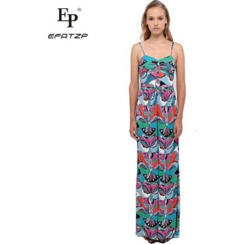 EFATZP The new womens fashion show Beach Vest Conjoine dress High-end Printed Elastic Slim