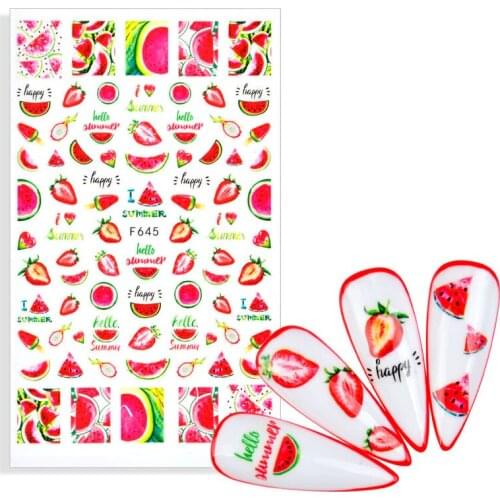 1PC Fruits Sliders Nails Watermelon/Strawberry/Orange 3D Nail Sticker Decals New Design Decoration Foil Tips