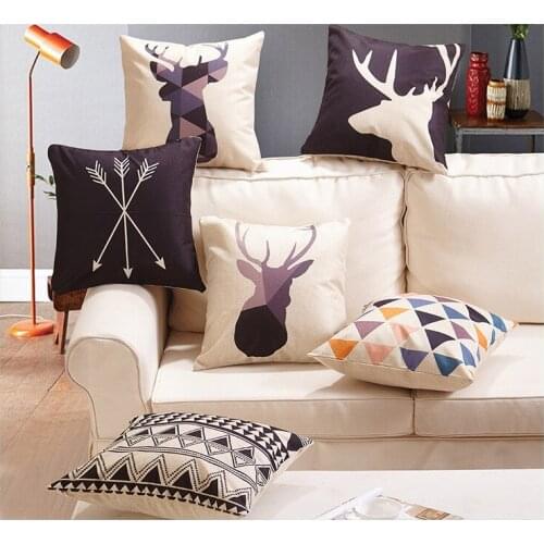 1PC Retro Christmas Deer Printed Linen Cotton Cushion Home Decoration Textile Art Crafts Sofa Car Cushion with Core OU 033