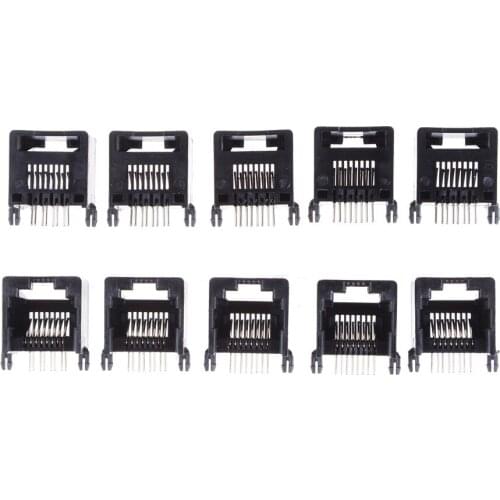 10 Pieces RJ45 8P8C Black Computer Internet Network PCB Jack Socket