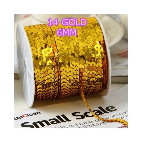 100 Yards 6mm Round Sequins Trim, Sold per Packet of 1 Roll(100 Yards)- Gold Sewing Sequins Ribbon