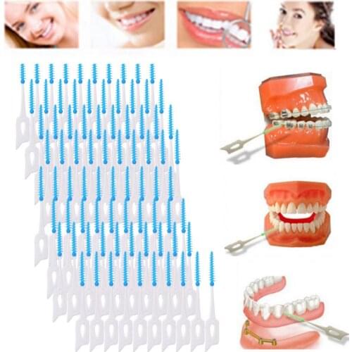 80pcs Soft Plastic Gums Interdental Brush 0.7mm Gum Wire Brush Toothbrush Floss Dental Flosser Pick Tooth Clean Toothpicks
