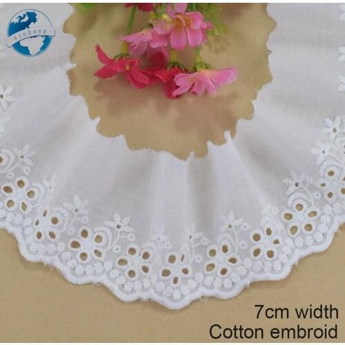 7cm wide white lace cotton embroid lace sewing ribbon fabric guipure diy trims warp knitting DIY Garment Accessories#3175