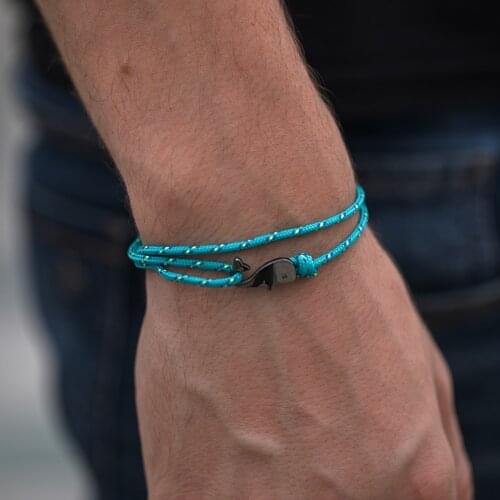 High Quality Fashion Black Whale Tail Anchor Bracelet Mens Charm Survival Rope Chain Leather Friendship Bracelet Men And Women