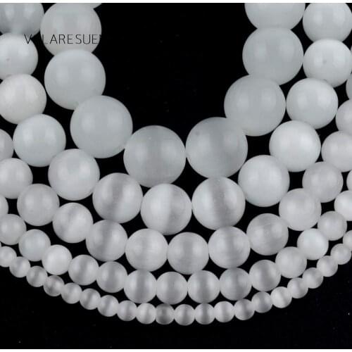 White Cat Eye Opal Stone Natural Round Loose Beads 15” Pick 4-12mm Spacer Beads For Necklace Bracelet Accessory Jewelry Making