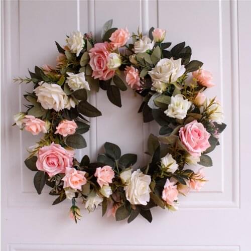 Floral Artificial Rose Wreath Door Wedding Flowers Wreaths Hanging Wall Window Decoration Wreath Front Outdoor Indoor Decor