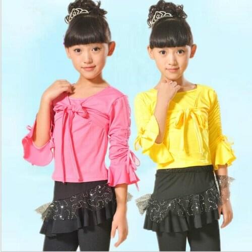 Childrens Dance Costume Girls Dancing Practice Clothes Girls Latin Dance Body Suit Top and Pant 2pcs