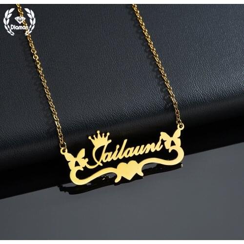 Diamon 2021 New Butterfly with Personalized Name Necklace for Women Nameplate Jewelry Stainless Steel Custom Letter Fashion Gift