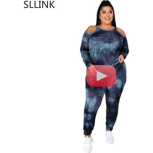 European and American Fall/Winter Hot-Selling Strapless round Neck plus Size Fat Woman Tie-Dyed Dark Leisure Sports Womens Suit