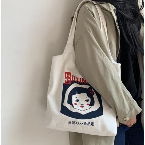 Cartoon pictures Canvas Tote Bags Korean Students Shoulder Cotton Cloth Shopping Bag Eco Shopper Bag Female Handbag for Girls