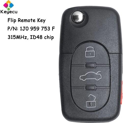 KEYECU Flip Remote Control Car Key With 3 1/ 4 Button & 315MHz & ID48 Chip- FOB for Volkswagen Golf P*assat J*etta 1J0 959 753 F