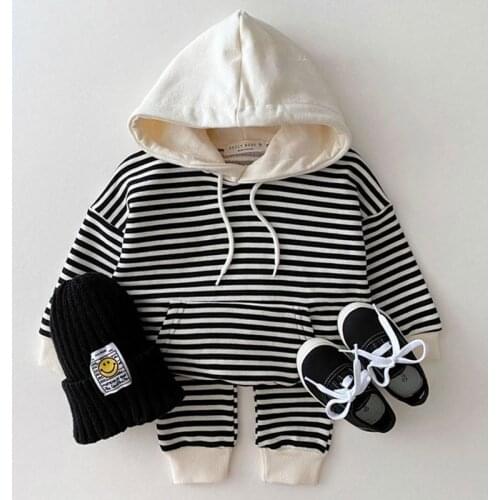 Classic Stripes Baby Boy Hooded Clothes Set Casual Long Sleeve Kids Hoodie + Harem Pants 2pcs Children Suit Cotton Girl Clothing