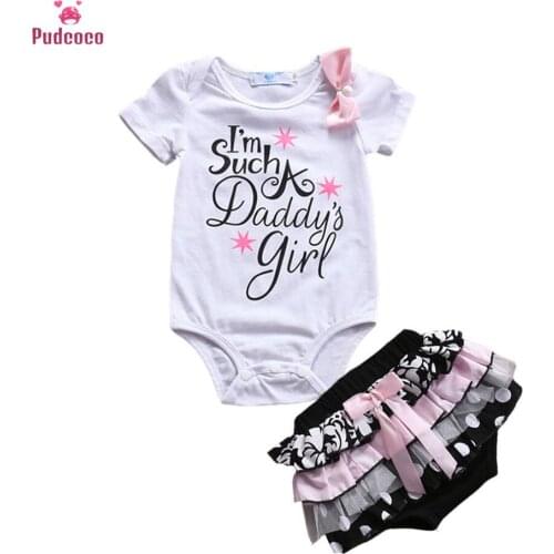 2 Pieces Newborn Infant Clothing Set Baby Girls Letter I'm Such A Daddys Girl Short Sleeve Bodysuits+Lace Shorts Outfits