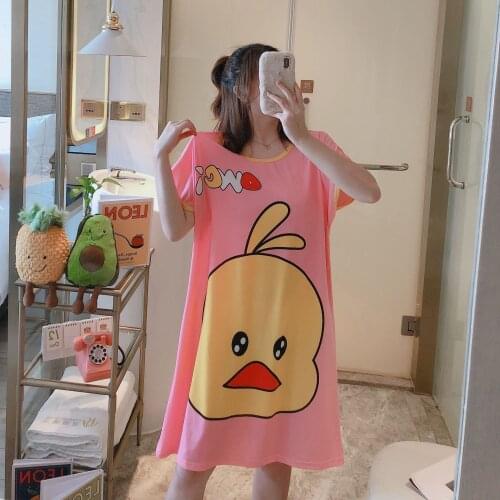 Summer Cute Women Nightgown Sleepwear Cartoon Print O-neck Short Sleeve Girl Night Gown Female Sleeping Dress Lady Sleep Wear