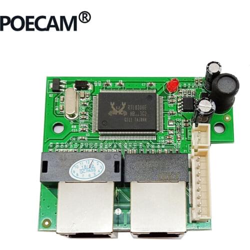 Mini fast 10/100mbps 2 port ethernet network lan hub switch board two layer pcb 2 rj45 1*8pin head port tablets usb flash 3d