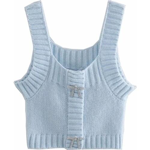 Women Fashion Sweet Exquisite Bowknot Decoration Sweaters Vintage V Neck Side Vents Female Waistcoat Chic Jumper Tops