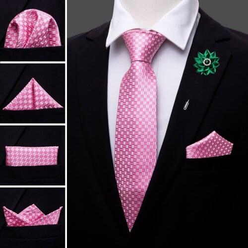 Silk Pink Mens Wedding Tie Green Crystal Brooches Handkerchief Cufflinks Set Neck Tie For Men Gift Party Business Barry.Wang