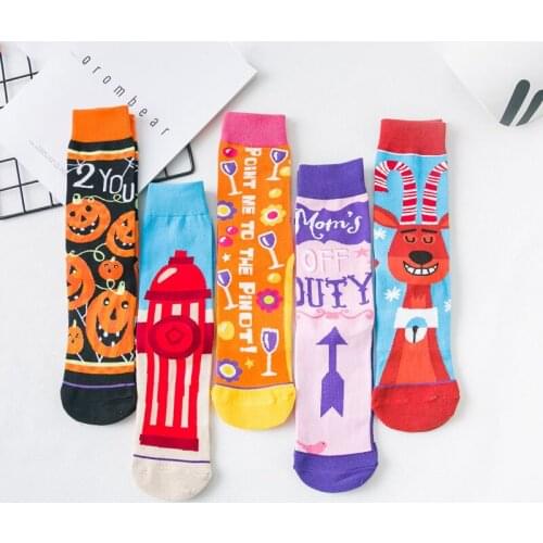 LUCKY ZONE Medium Tube Female Socks Fashion Creative Cartoon Asymmetric Stockings Casual Cotton Men and Women Couple Socks ZZZ