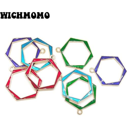 2019 New 29*23mm 10pieces/bag Zinc Alloy Gold Drop Oil Hexagons Charms Pendant for DIY Earrings Necklace Jewelry Accessories