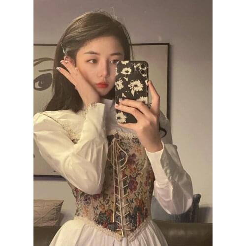 Wholesale western style summer retro crop top broken flowers slim slimming lace corset Womens tube top Camisole vintage cloth B