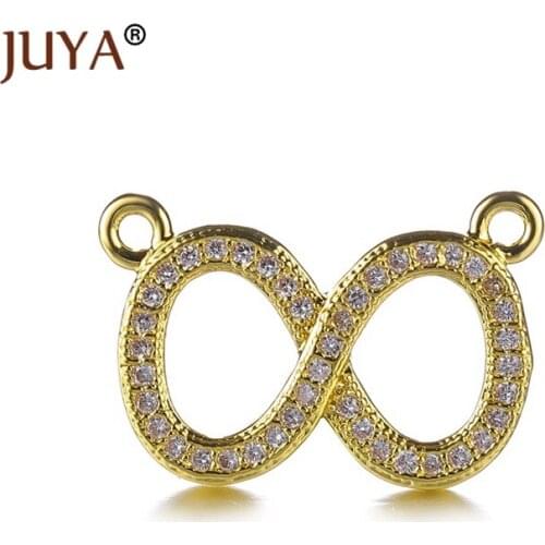 High quality copper metal CZ Rhinestone Gold Infinity Charm Pendant Connectors For Jewelry Making DIY Necklace Part