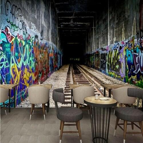 Custom mural custom 3D Stereo mural Tunnel Channel Bar KTV Restaurant Background Wallpaper studio corridor HD Graffiti mural