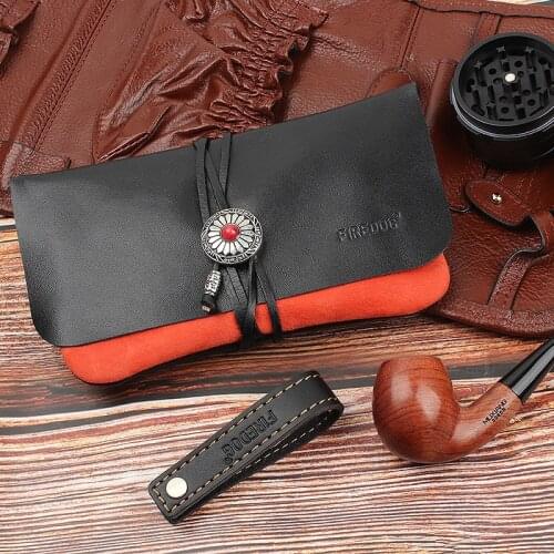 Portable Cowhide Travel Double Pipe Bag Lambskin Tobacco Smoking Case Smoking Accessories Gift for Man Father Husband