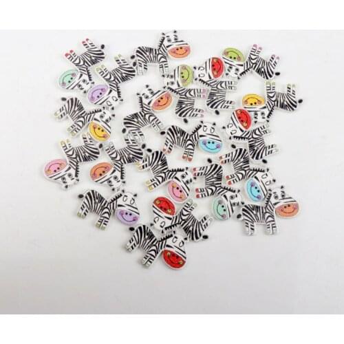 30pcs Cartoon Zebra Wood Buttons Multicolor 2 Holes Sewing Handmade Scrapbooking Craft Decoration Accessories 21x29mm