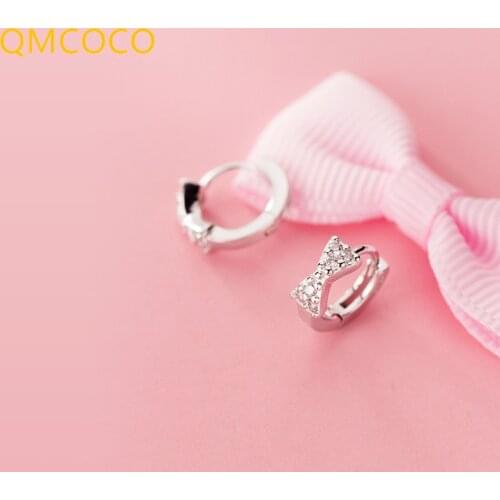 QMCOCO Korean Bowknot Simple Zircon Ear Buckle Earring 925 Silver Zircon Earrings Cute Delicate For Woman Girl Party Gifts
