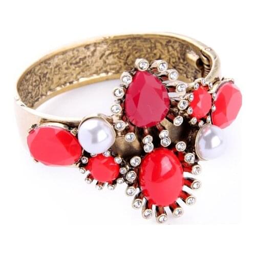 Luxury Retro Women Party Accessory Red Stone Chunky Bracelet Bangles 2015 New Fashion Costume Accessory