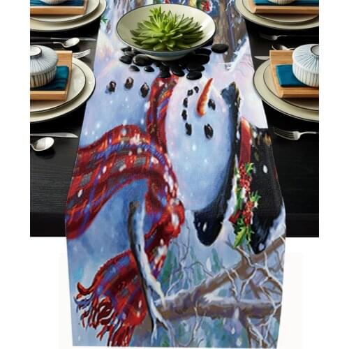 Merry Christans Snowman Table Runners Placemat Coasters Wedding Party Small Long Table Mat Stain Resistant Home Decor