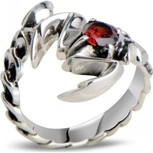 Silvery Jewelry Mens Ring With Garnet Natural Stone Scorpion Male Openning Ring